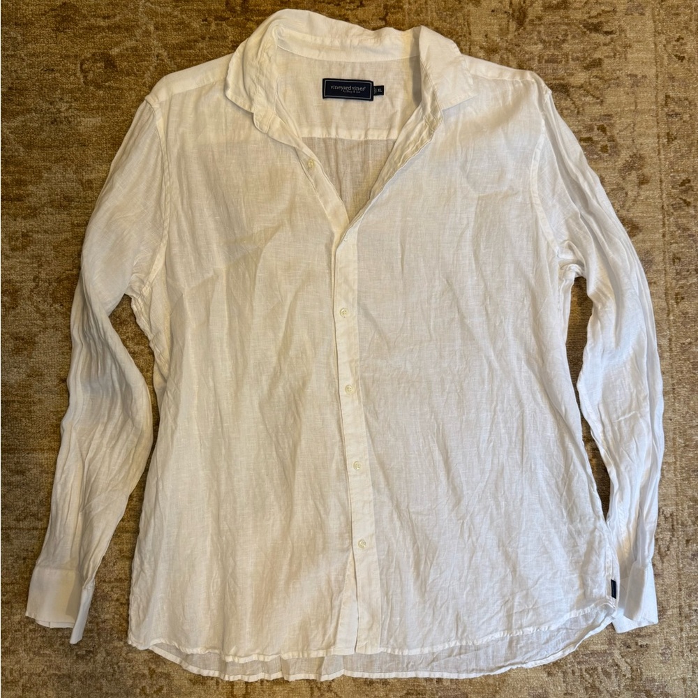Vineyard Vines White Casual Button Down Shirt 100% Linen